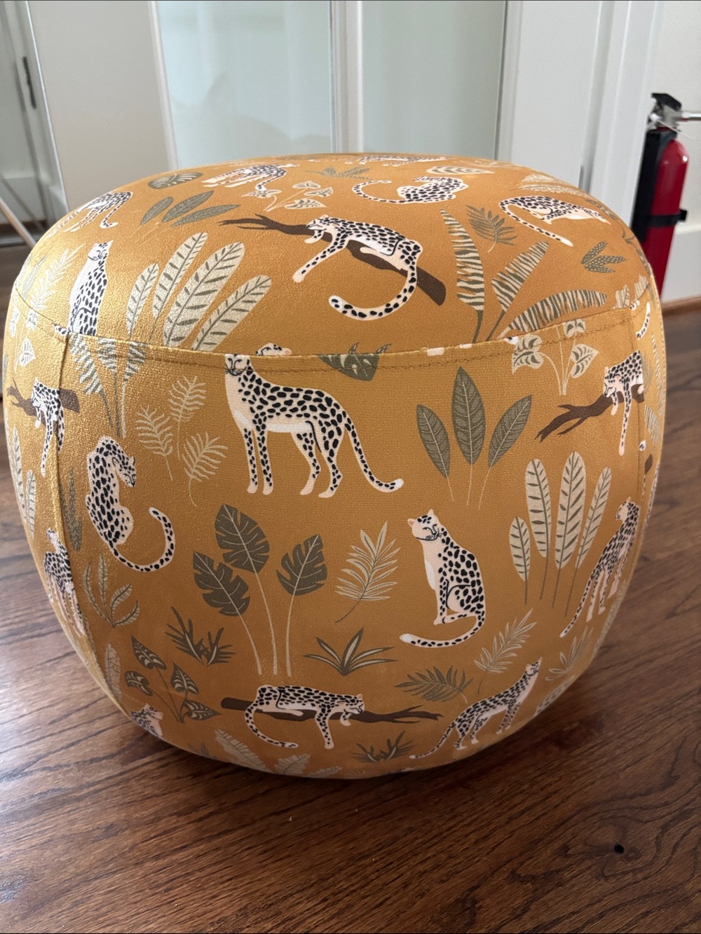 Mustard Leopard Print Pouf Ottoman - Unknown Brand